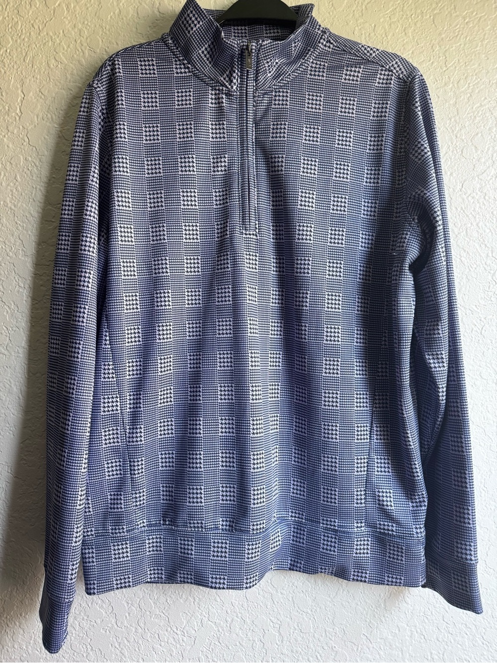 Bobby Jones Mens Quarter Zip Pullover Sweater Houndstooth Plaid Golf Blue Gray
